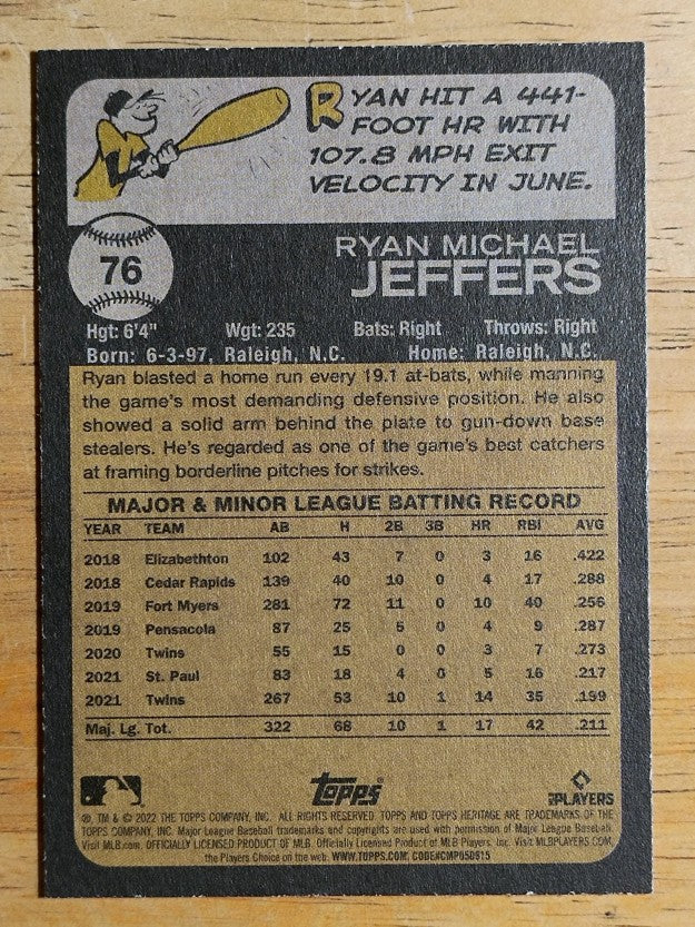 2022 Topps Heritage #76 Ryan Jeffers