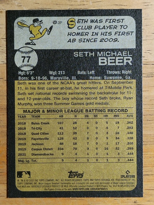 2022 Topps Heritage #77 Seth Beer RC