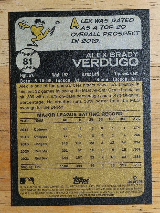 2022 Topps Heritage #81 Alex Verdugo