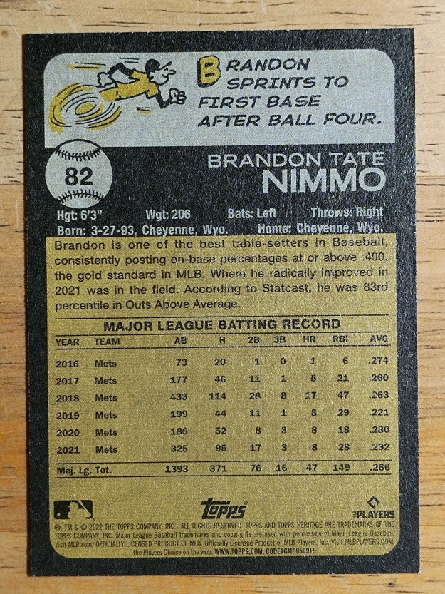 2022 Topps Heritage #82 Brandon Nimmo