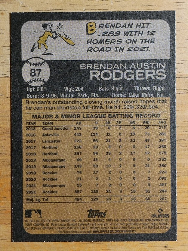 2022 Topps Heritage #87 Brendan Rodgers