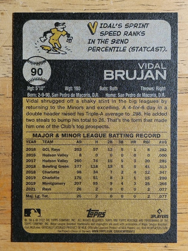 2022 Topps Heritage #90 Vidal Brujan RC
