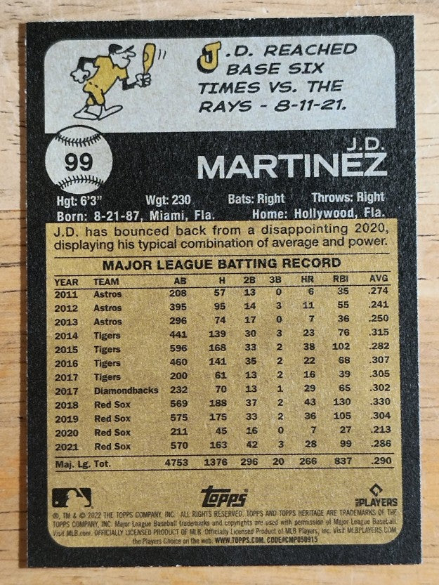 2022 Topps Heritage #99 J.D. Martinez