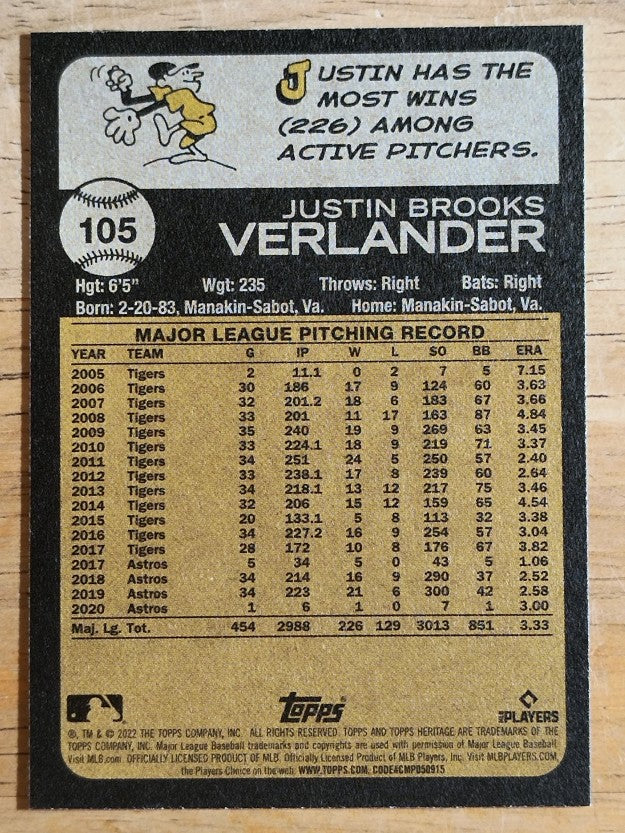 2022 Topps Heritage #105 Justin Verlander