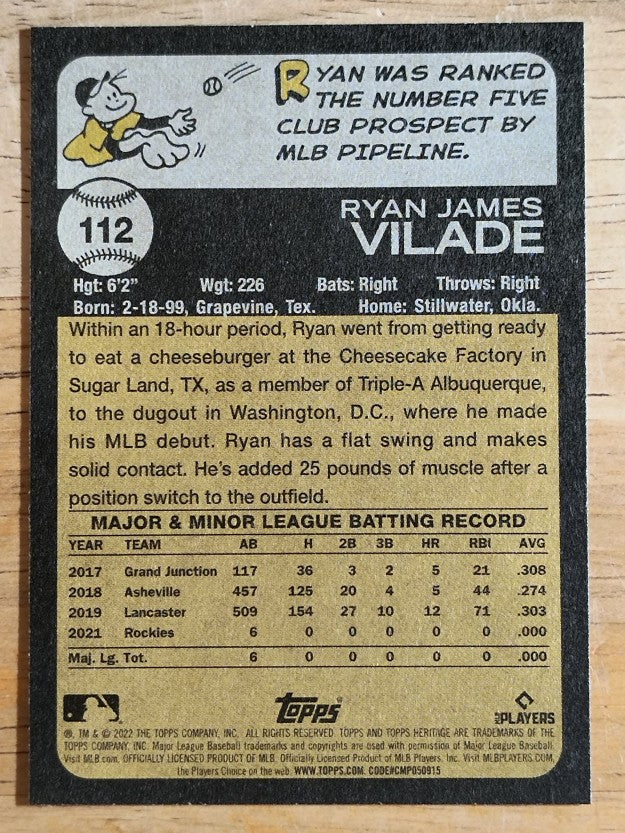 2022 Topps Heritage #112 Ryan Vilade RC