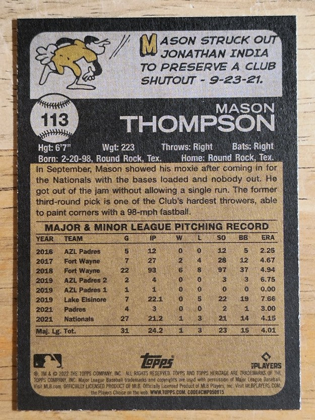 2022 Topps Heritage #113 Mason Thompson RC