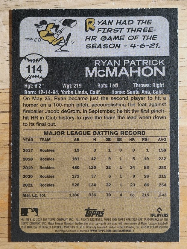 2022 Topps Heritage #114 Ryan McMahon