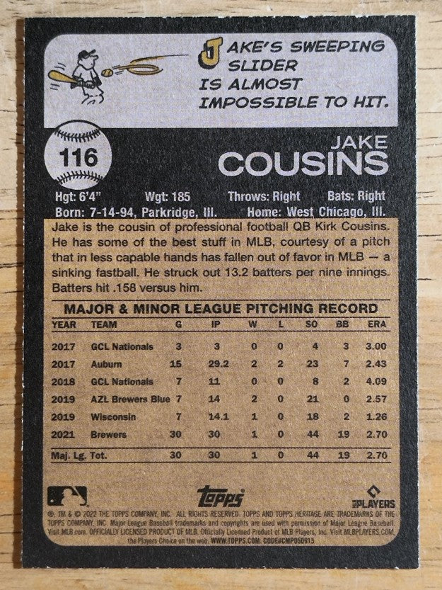 2022 Topps Heritage #116 Jake Cousins RC