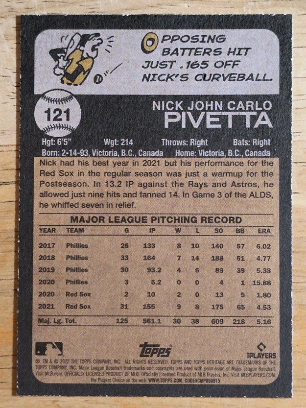 2022 Topps Heritage #121 Nick Pivetta