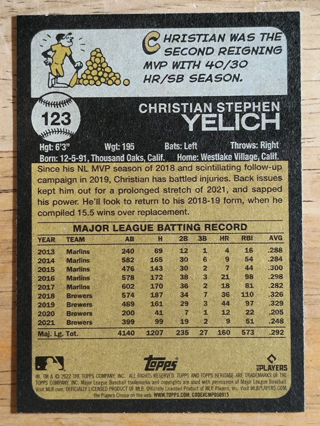 2022 Topps Heritage #123 Christian Yelich