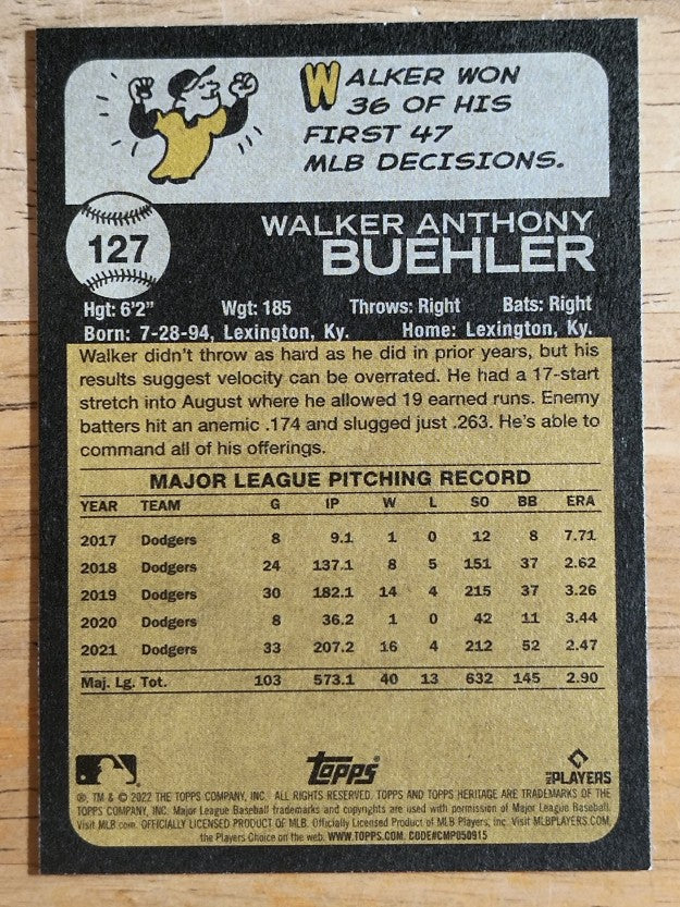 2022 Topps Heritage #127 Walker Buehler