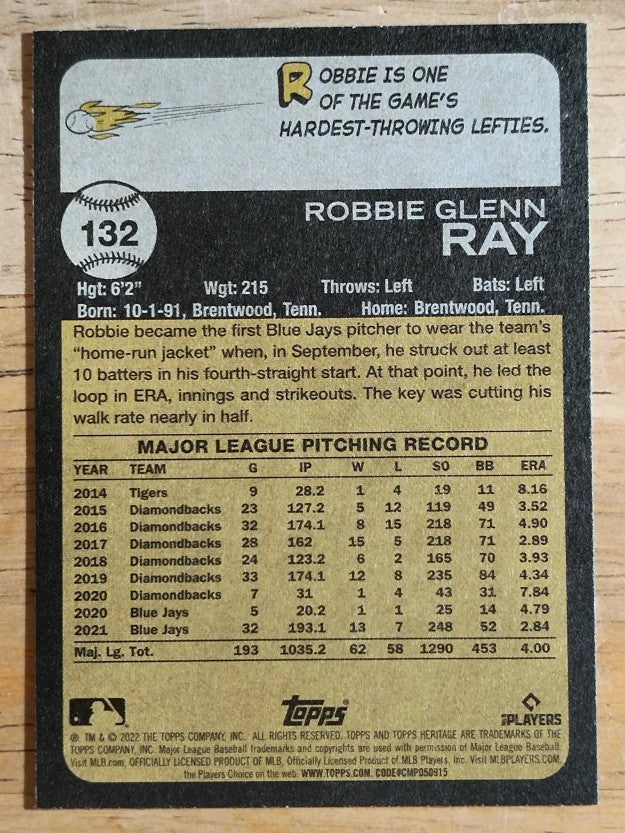 2022 Topps Heritage #132 Robbie Ray
