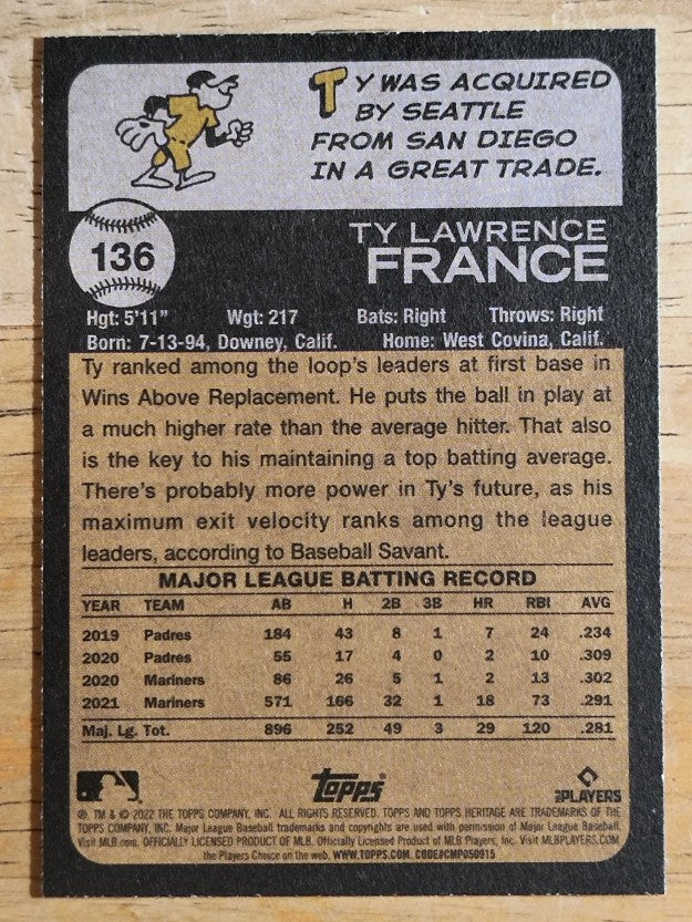 2022 Topps Heritage #136 Ty France