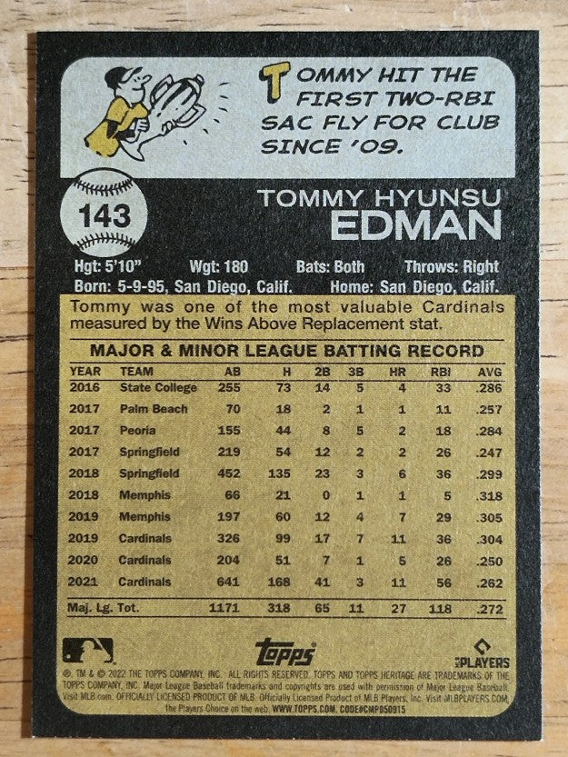 2022 Topps Heritage #143 Tommy Edman
