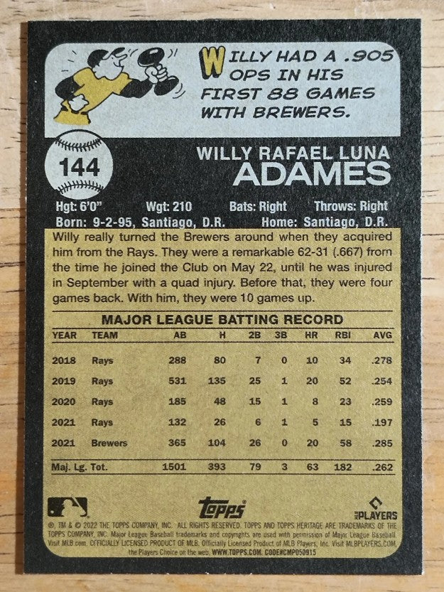2022 Topps Heritage #144 Willy Adames