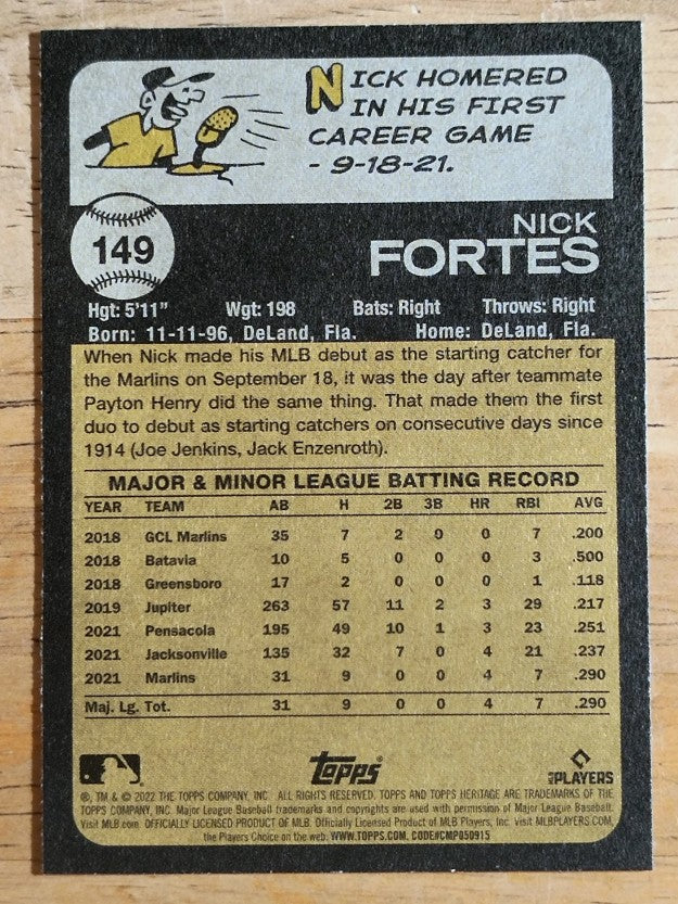 2022 Topps Heritage #149 Nick Fortes RC