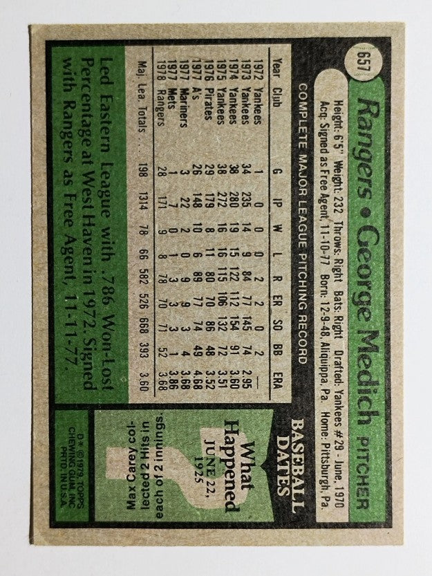 1979 Topps #657 George Medich (EX)