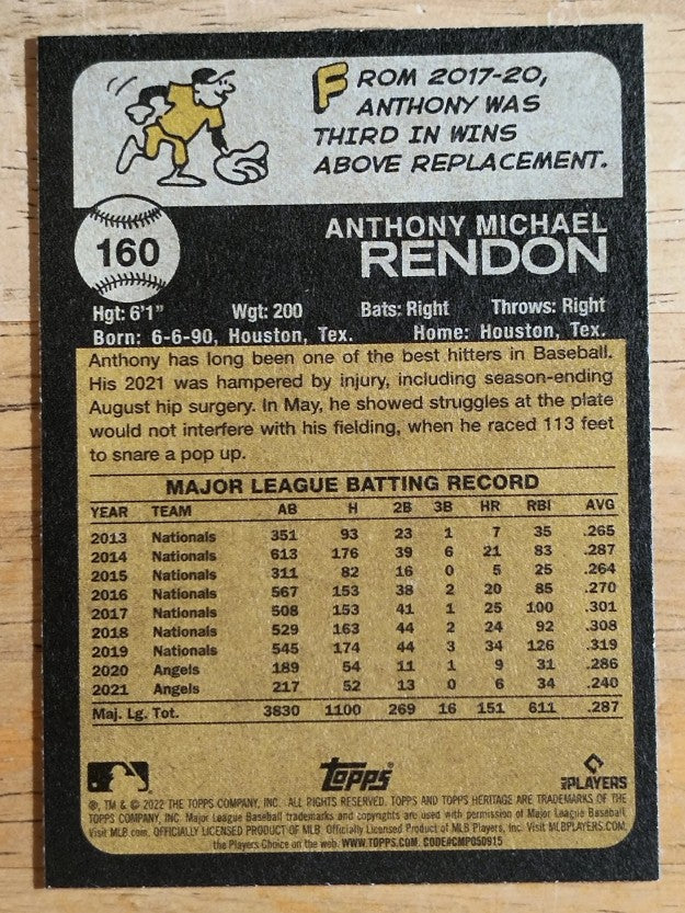 2022 Topps Heritage #160 Anthony Rendon
