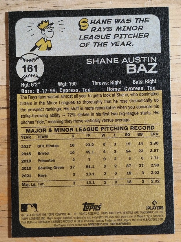 2022 Topps Heritage #161 Shane Baz RC