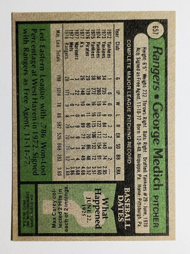1979 Topps #657 George Medich (EX)