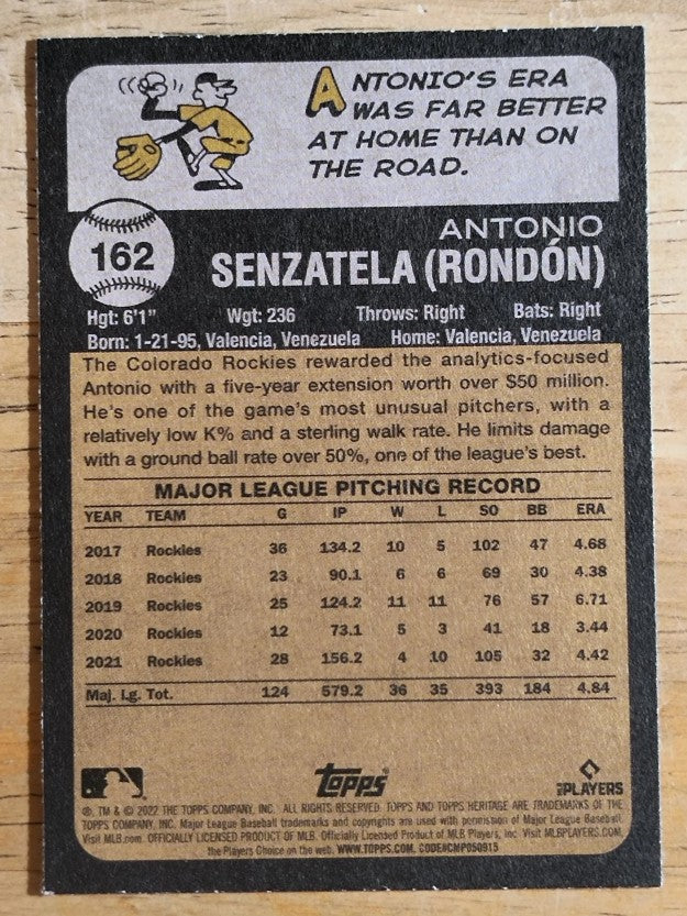 2022 Topps Heritage #162 Antonio Senzatela