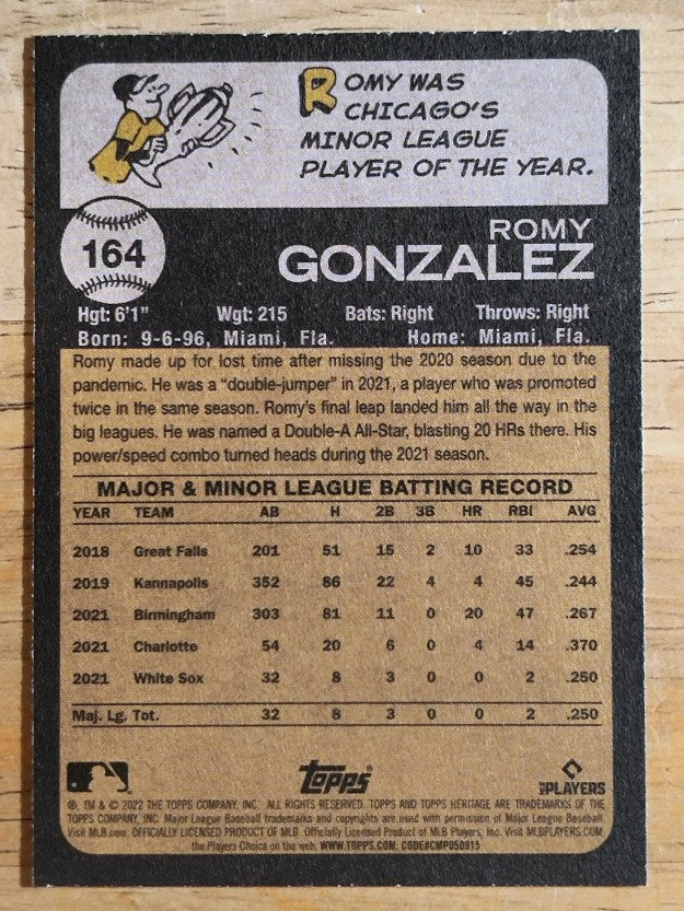 2022 Topps Heritage #164 Romy Gonzalez RC