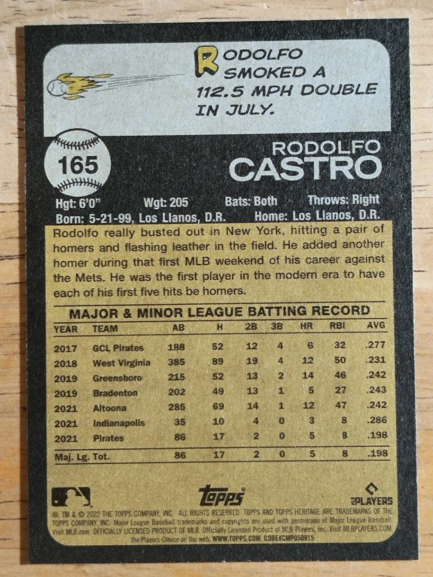2022 Topps Heritage #165 Rodolfo Castro RC