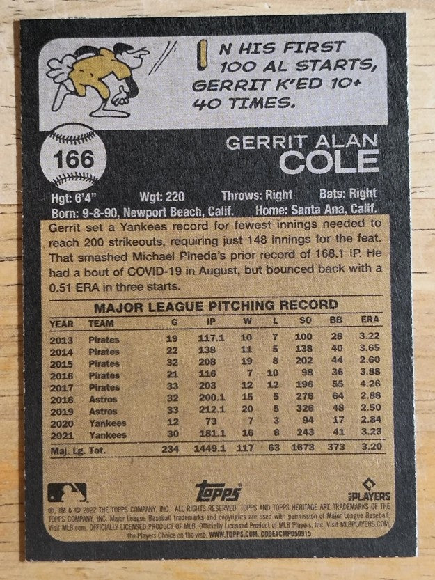 2022 Topps Heritage #166 Gerrit Cole