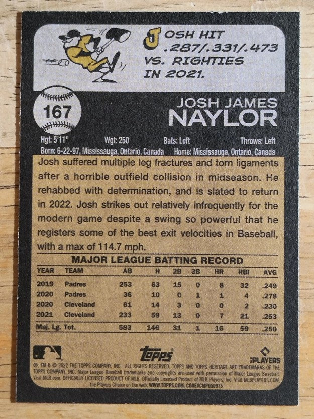 2022 Topps Heritage #167 Josh Naylor