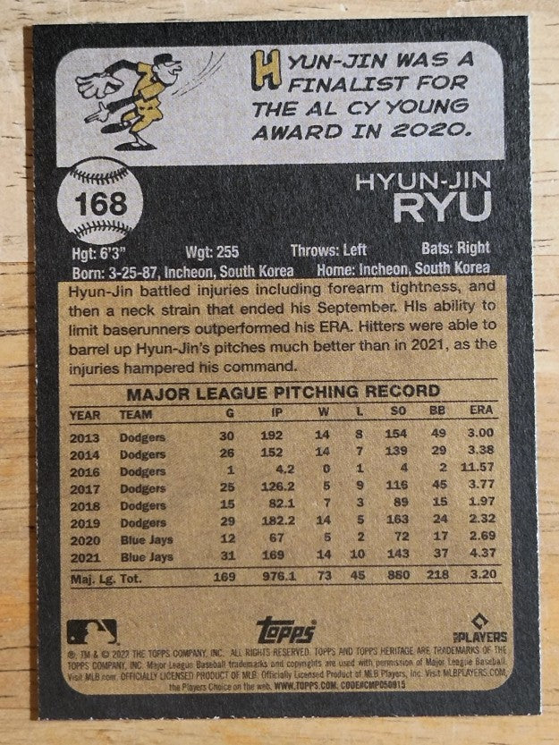 2022 Topps Heritage #168 Hyun-Jin Ryu