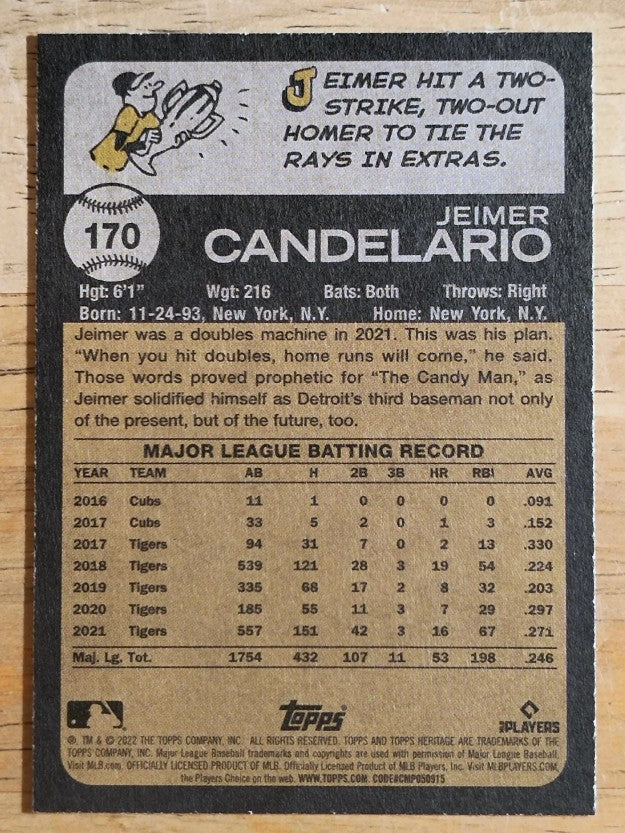 2022 Topps Heritage #170 Jeimer Candelario