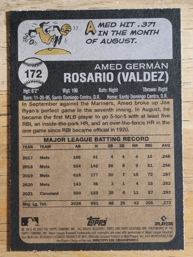 2022 Topps Heritage #172 Amed Rosario