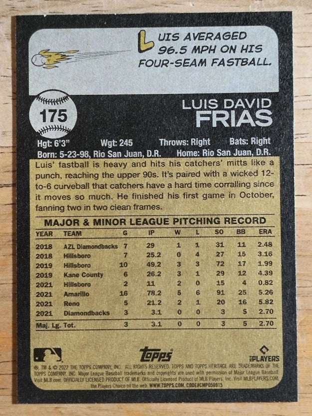 2022 Topps Heritage #175 Luis Frias RC