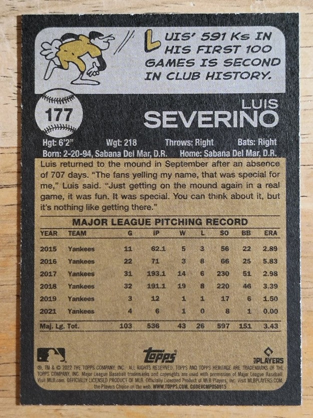 2022 Topps Heritage #177 Luis Severino