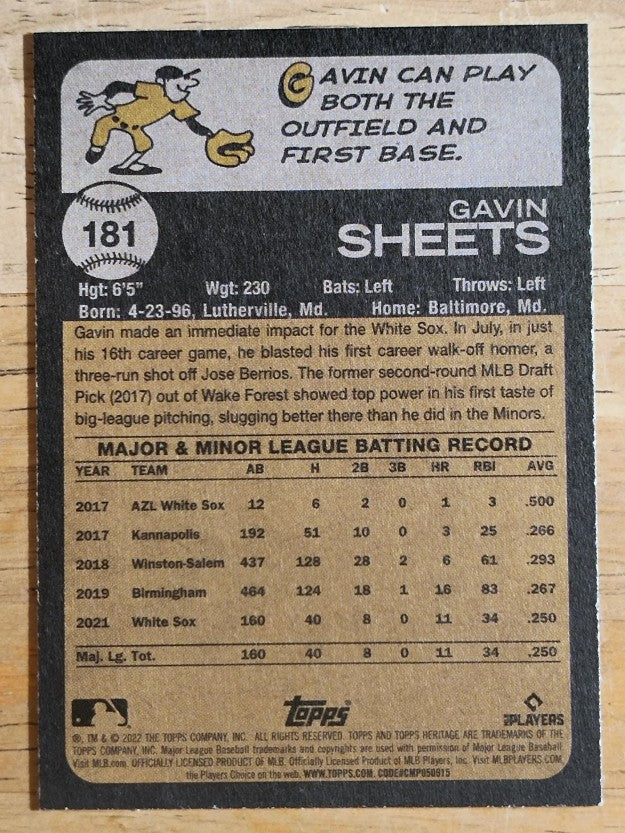 2022 Topps Heritage #181 Gavin Sheets RC