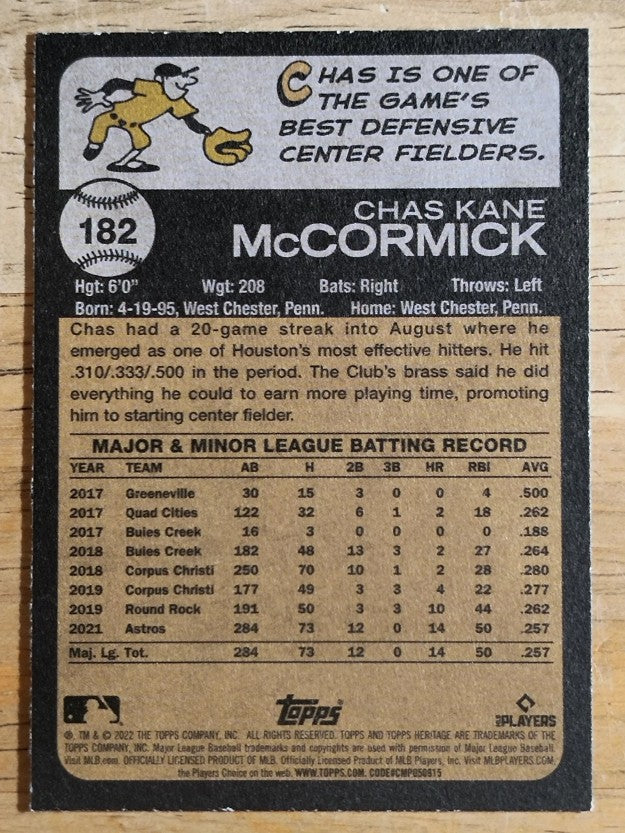 2022 Topps Heritage #182 Chas McCormick RC