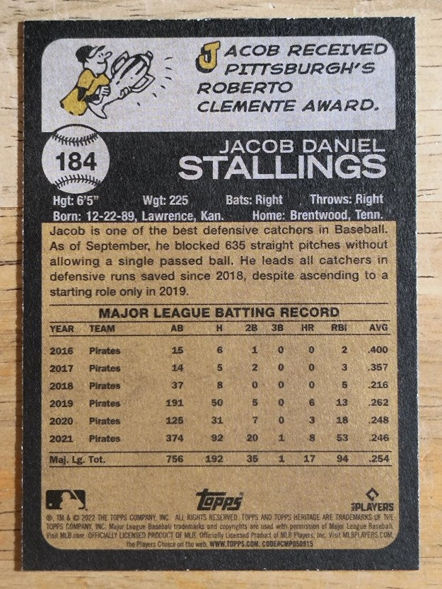 2022 Topps Heritage #184 Jacob Stallings