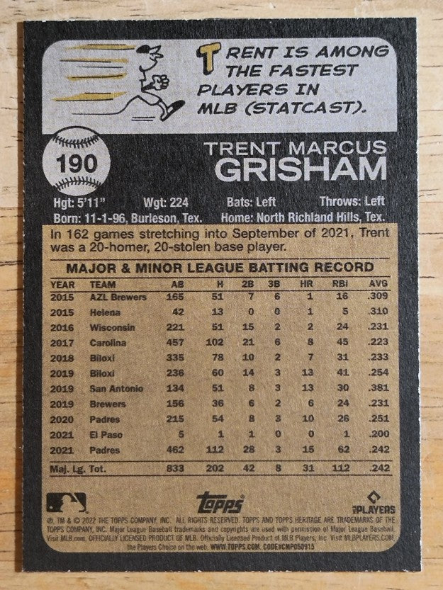 2022 Topps Heritage #190 Trent Grisham