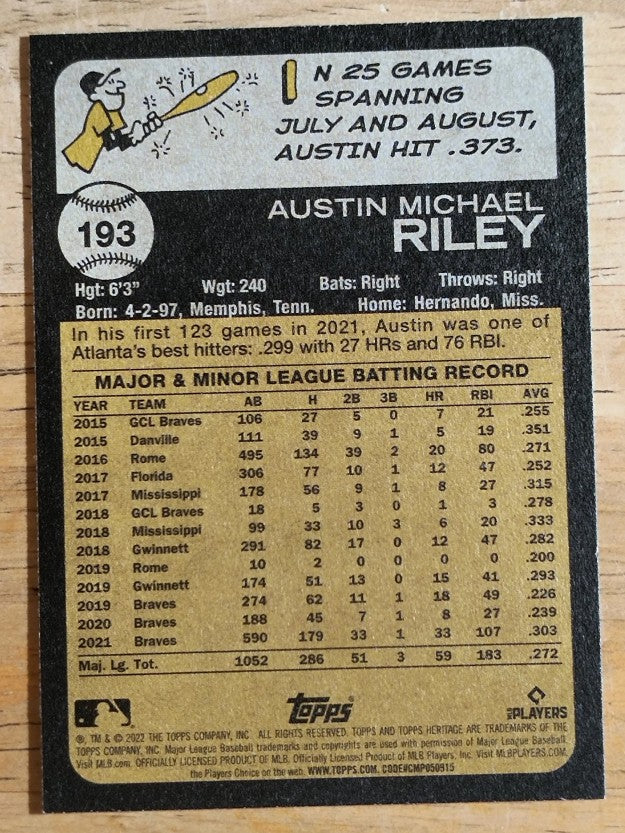 2022 Topps Heritage #193 Austin Riley