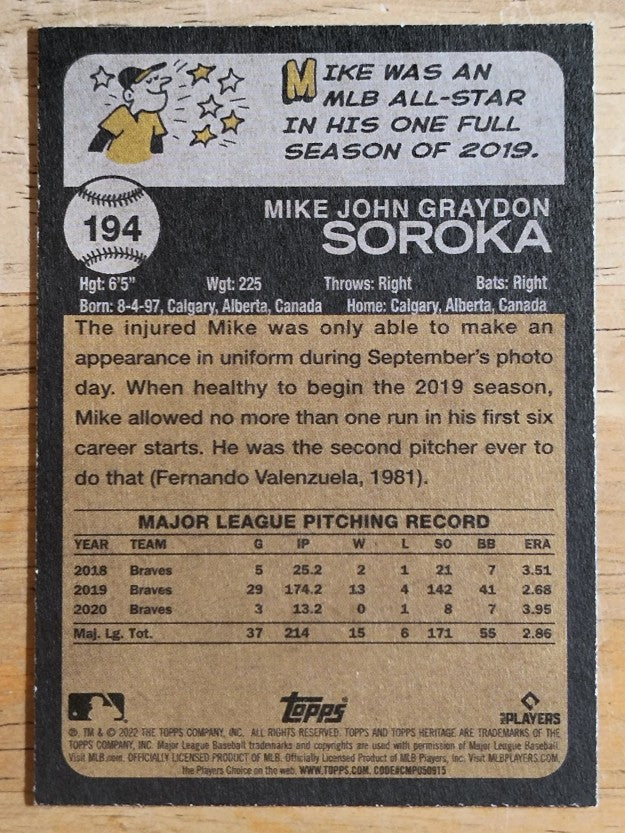 2022 Topps Heritage #194 Mike Soroka