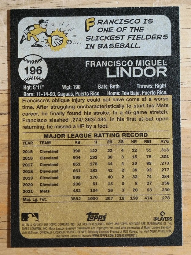 2022 Topps Heritage #196 Francisco Lindor