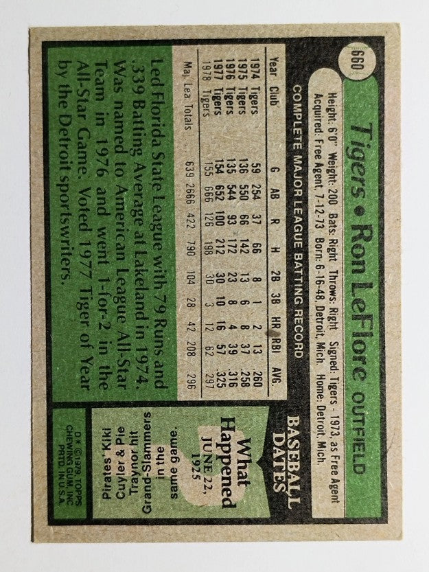 1979 Topps #660 Ron LeFlore DP (VGEX)