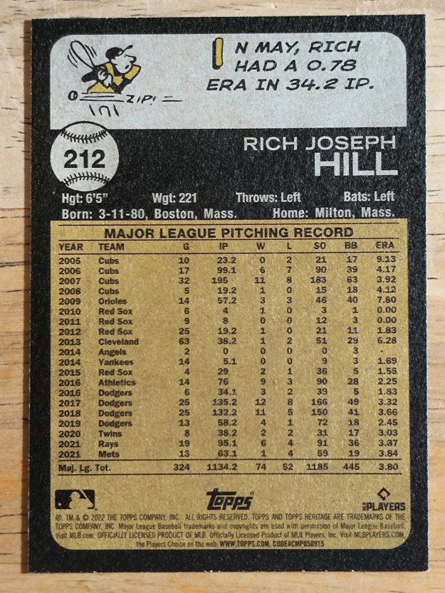 2022 Topps Heritage #212 Rich Hill