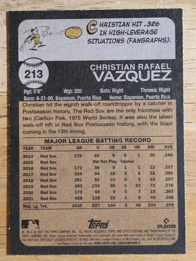 2022 Topps Heritage #213 Christian Vazquez