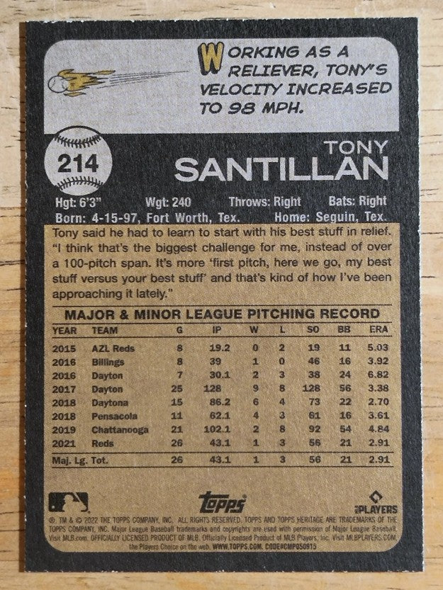 2022 Topps Heritage #214 Tony Santillan RC