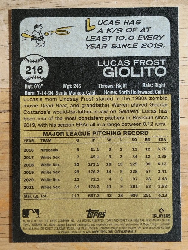 2022 Topps Heritage #216 Lucas Giolito