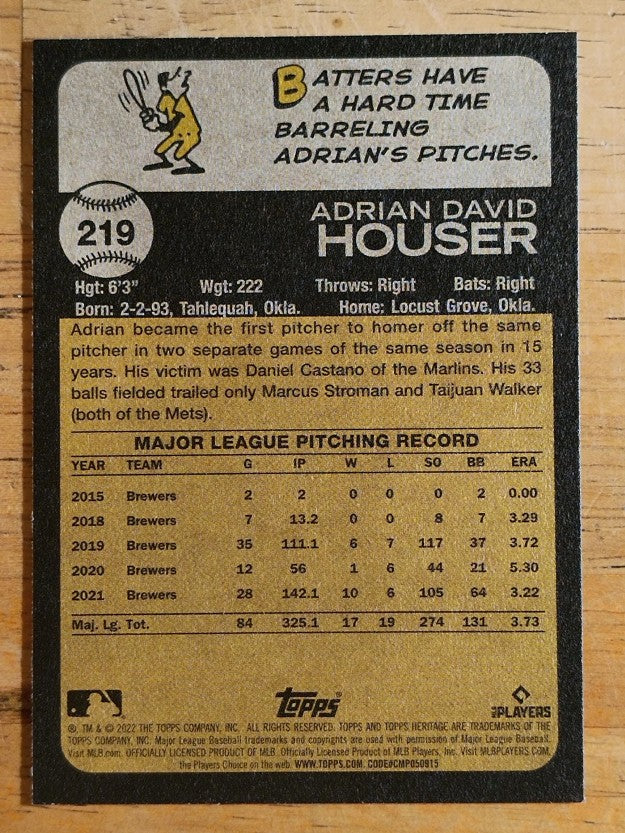 2022 Topps Heritage #219 Adrian Houser