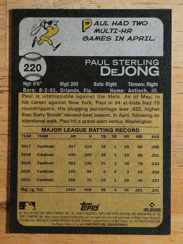 2022 Topps Heritage #220 Paul DeJong
