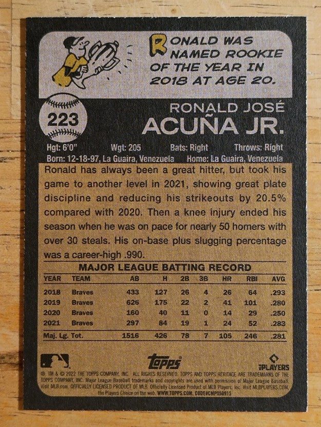 2022 Topps Heritage #223 Ronald Acuna Jr.