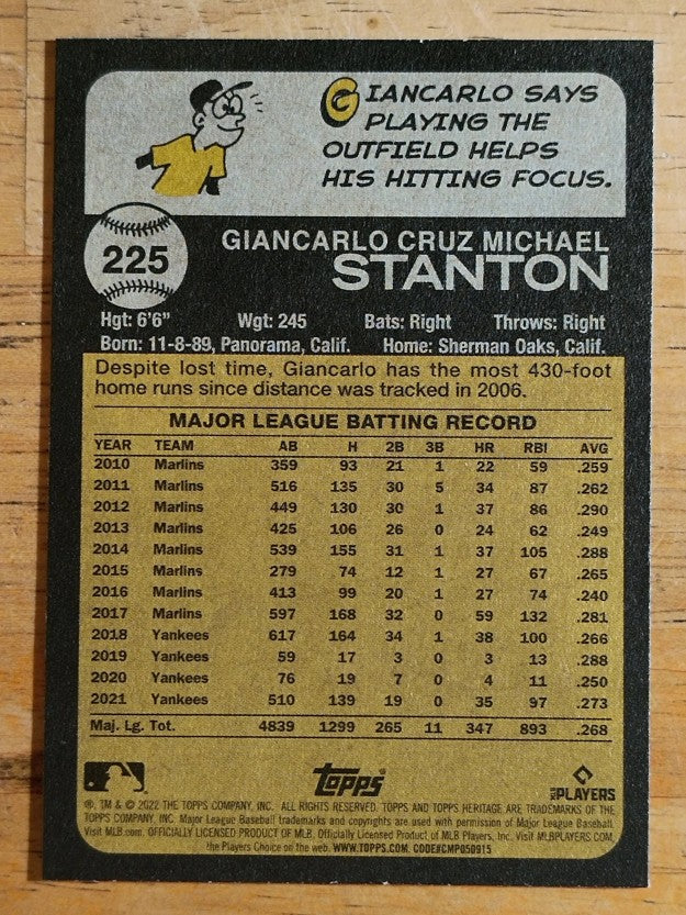 2022 Topps Heritage #225 Giancarlo Stanton